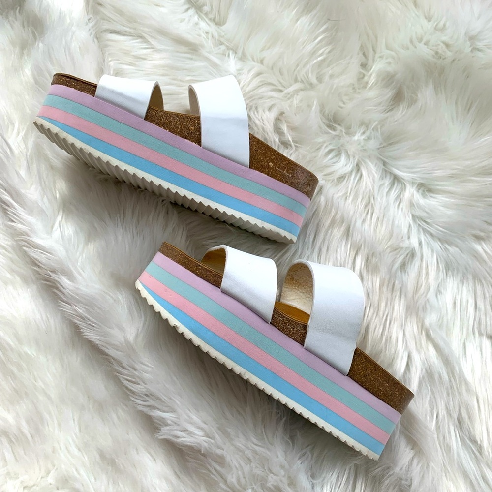 Stylish White and Pastel Platform Sandals